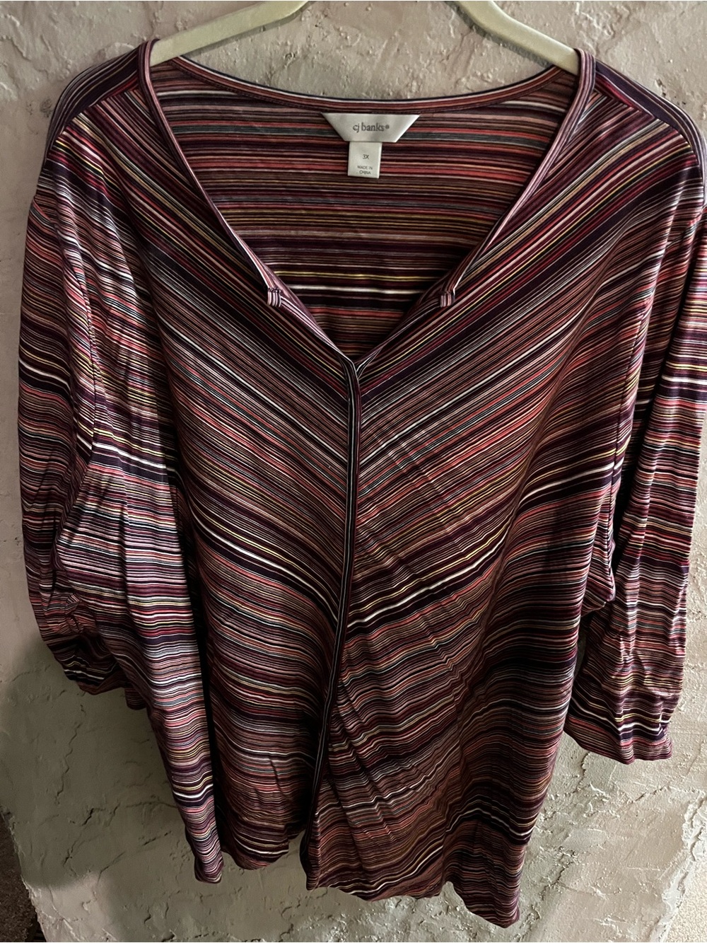 CJ Banks Multicolor Striped V-Neck Tunic - Predominantly Purple